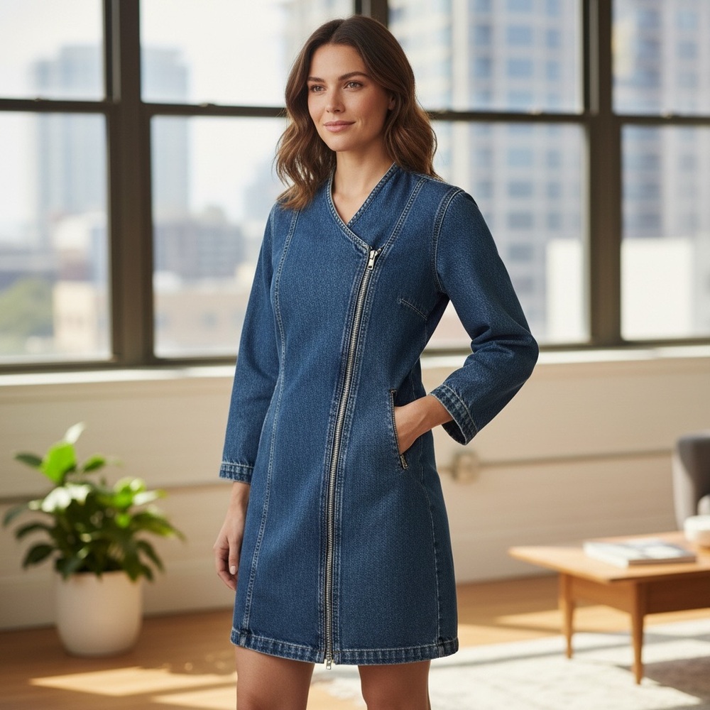 Etica Denim Asymmetric Zipper Charley Biker-Style Minidress XS - Picture 2 of 9